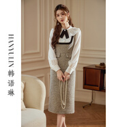 韓語(yǔ)琳空間韓語(yǔ)琳法式長(cháng)袖連衣裙2023新款女秋冬款高級感氣質(zhì)小香風(fēng)拼接裙子 黑白（連衣裙） S（下單后7天發(fā)貨）