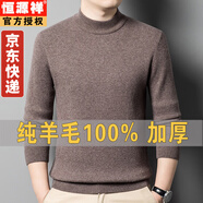 恒源祥羊毛衫男厚款半高領純色秋冬季中青年男士毛衣打底衫品牌男裝 淺咖啡 175/XL適合145斤-155斤