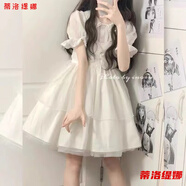 錦人初春夏季可愛(ài)軟妹Lolita洛麗塔學(xué)生日常白色公主蓬蓬連衣裙少女 全套襯衫加裙子 S  160