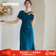 ROEYSHOUSE羅衣氣質(zhì)修身連衣裙夏季新款女純色淑女中長裙子06671 孔雀綠 M