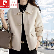 皮爾卡丹（pierre cardin）短款雙面呢春季雙面絨外套大衣上衣時(shí)尚寬松春秋新款小個(gè)子毛呢女 米白色 L L 【90-105斤】