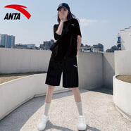 安踏（ANTA）運動(dòng)套裝女冰絲速干T恤短褲女士秋季薄短袖跑步健身運動(dòng)服體考女 黑色-兩件套 【拉鏈款】 XL