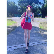 天丂游泳衣女士連體浮潛水衣服泡溫泉沙灘玩水性感網(wǎng)紅新款外穿 紅裙XL