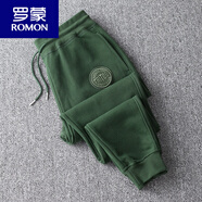 羅蒙（ROMON）墨綠色棉重磅休閑運動(dòng)褲男款加絨加厚衛褲潮男秋冬束腳歐美長(cháng)褲 墨綠色【加絨】男 XL