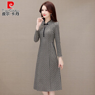 皮爾卡丹千鳥格子連衣裙女2025年春秋新款品牌修身氣質(zhì)小個子媽改良旗袍 千鳥格 M