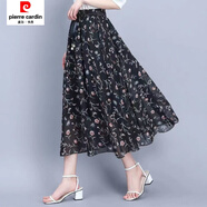 皮爾卡丹（pierre cardin）雪紡半身裙中長(cháng)款女夏韓版復古印花跳舞仙女裙高腰大碼沙灘長(cháng)裙女 668-13【帶腰帶裙長(cháng)80】 均碼 建議85-150斤