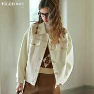 Olrain歐芮兒小香風(fēng)短外套女初秋新款寬松立體花邊夾克式上衣 奶油杏 L