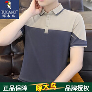 啄木鳥 官方品牌短袖T恤男夏季男士半袖POLO新款時尚中青年上衣服休閑體 8066灰蘭 L (110斤-130斤)