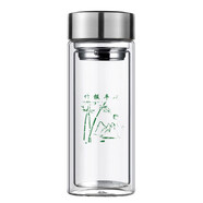 淵之源雙層玻璃杯帶蓋泡茶真空辦公杯廣告禮品LOGO印字批發(fā)同學(xué)會(huì)紀(jì)念品 直杯(零買(mǎi)花色隨機(jī)) 360ml