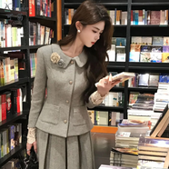 可茵（Keyin）毛呢連衣裙女裝套裝2024冬季新款優(yōu)雅氣質(zhì)百搭小香風(fēng)外套百褶裙子 外套+半身裙 L