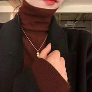 皮爾卡丹（pierre cardin）高領(lǐng)仿羊Y毛衣女針織打底衫薄款修身秋冬內搭長(cháng)袖秋冬新款上衣 咖色 (高領(lǐng)包芯紗) XL (165)
