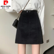皮爾卡丹（pierre cardin）23年新款燈芯絨新款高腰a字短裙秋冬遮胯ins顯瘦半身裙百搭包臀裙 黑色 L