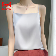 貓人（MiiOW）真絲吊帶背心女上桑蠶絲外穿西服一字領(lǐng)夏季新款打底內(nèi)搭醋酸緞面 銀灰色 S