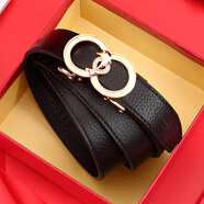 鱷魚(yú)恤新年禮物真皮女士皮帶雙圈自動(dòng)扣簡(jiǎn)約頭層牛皮腰帶生日黑色