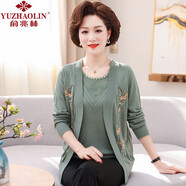 俞兆林（YUZHAOLIN）中老年女裝中年媽媽春秋新款上衣兩件套女早春中老年針經(jīng)典款式 綠色 L (建議100-110斤)