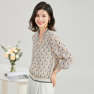金菊【100%真絲開衫】2025春夏新款棒球領(lǐng)印花減齡上衣桑蠶絲女式外套