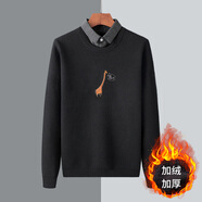 君瑞思2022秋冬加厚毛衣男假兩件套領(lǐng)商務(wù)休閑針織衫男士外套潮 【加絨】小鹿帶領(lǐng)黑色-灰領(lǐng)子 XXXL