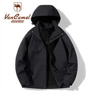 西域駱駝（VANCAMEL）三合一防風(fēng)沖鋒衣款男女夾克加厚保暖可拆卸登山服滑雪服運動外套 KY09A騎士黑-男 L
