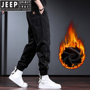 JEEP SPIRIT休閑工作服褲子男寬松哈倫褲秋冬季歐美風(fēng)配馬丁靴的褲子男加 黑色加.絨 S 體重100-125斤
