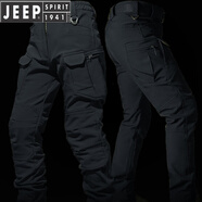 JEEP SPIRIT美式戰(zhàn)術三防登山戶外機能沖鋒上衣男款套裝外套夾克連帽防風防寒 黑色-加絨IX7戰(zhàn)術褲 XL(151-175斤)