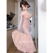 韋戒訂婚禮服高端輕奢小眾生日party小禮裙禮魚尾連衣裙子夏 粉色 m (建議95-110斤)