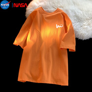 NASA MARVEL短袖T恤男2024夏季新款重磅純棉寬松短袖T恤ins潮流上衣 橙色 M