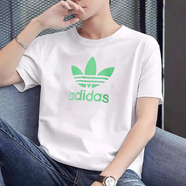 阿迪達(dá)斯 （adidas）三葉草短袖T恤男士2025夏季休閑半袖透氣圓領(lǐng)上衣跑步健身體恤 白色綠H06640純棉親膚 L 建議體重170-190斤