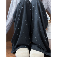 衣然呈品波點(diǎn)寬松休閑褲女士秋季垂感百搭甜美小個(gè)子闊腿簡(jiǎn)約舒適長(cháng)褲子女 黑色 3XL 【建議150-160斤】