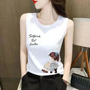 琉善純棉新款無(wú)袖吊帶背心女夏外穿性感修身韓版休閑百搭圓領(lǐng)T恤上衣 白色小女孩 2XL 135-145斤