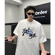 尊首純棉短袖t恤男夏季寬松半袖打底衫重磅體恤學(xué)生男裝國潮印花T恤 白色 常規(guī)
