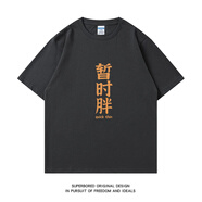 瀚創(chuàng  )夏季新款純棉趣味文字暫時(shí)胖沒(méi)胖簡(jiǎn)約純棉短袖t恤男圓領(lǐng)寬松體恤 暗夜灰/暫時(shí)胖 4XL (195/108A)  200-220斤
