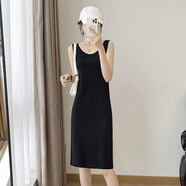 NYIG灰色背心修身顯瘦連衣裙女2025夏季新款無(wú)袖吊帶高腰中長(cháng)裙小黑裙 黑色【長(cháng)款101CM】 S 【建議75-90斤】