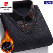 皮爾卡丹加絨加厚假兩件針織衫中老年套頭毛衣襯衫領(lǐng)長袖打底衫保暖上衣 【復合一體絨】提花款灰色 XL