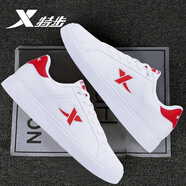特步 XTEP板鞋男夏季經(jīng)典小白鞋百搭防水低幫運(yùn)動(dòng)鞋耐磨輕便空軍一號(hào)休閑鞋 白紅 41