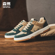 森馬（Senma）個(gè)性時(shí)尚簡(jiǎn)約板鞋系帶厚底情侶休閑鞋男113111906 杏綠色 41碼
