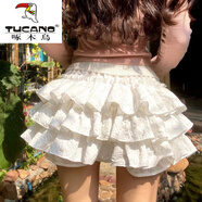 啄木鳥(niǎo)（TUCANO）芭蕾風(fēng)短裙女春田花園小個(gè)子少女感軟妹百搭蛋糕裙立體壓皺蓬蓬裙 白色短裙【自帶安全褲】 XL