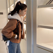 tzbt毛毛絨冬季外套女2024新款ins港風(fēng)收腰韓系設(shè)計感小眾派克服棉衣 加絨 深棕色【加厚】 L 建議108-120斤