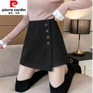 皮爾卡丹（pierre cardin）加厚毛呢褲裙女短褲2025春季新款不規(guī)則闊腿褲高腰a字顯瘦裙褲子 黑色 L