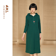 指間沙2445115原創(chuàng  )女裝24冬連帽刺繡針織連衣裙棉質(zhì)A版中長(cháng)裙 松綠88 L