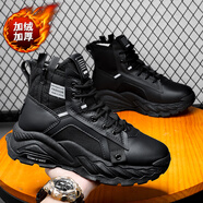 西域駱駝馬丁靴男高幫男鞋加絨透氣戶(hù)外時(shí)尚運動(dòng)厚底沙漠作戰訓靴工裝短靴 黑色【加絨】 42
