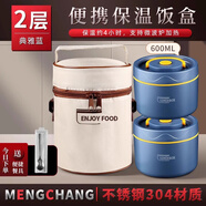 LNGA LANDGRE德國進(jìn)口品質(zhì)多層超長(cháng)保溫飯盒碗可微波爐加熱便攜飯桶上班不銹鋼 可微波爐深藍2大號+餐具保溫 2層   600ml