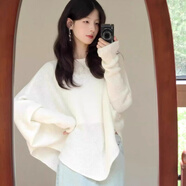 憶思減白色軟糯慵懶不規(guī)則套頭毛衣女秋冬設計感小眾內(nèi)搭蝙蝠袖針織上衣 米白色 L 110-120斤