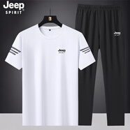 JEEP SPIRIT吉普短袖套裝男t恤新款圓領(lǐng)短袖長(zhǎng)褲套裝休閑夏季運(yùn)動(dòng)套裝兩件套 白色兩件套（短袖+直筒褲） 2XL （建議135-150斤）