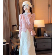 純邇新中式連衣裙小香風(fēng)針織套裝女小個子名媛減齡毛衣配蕾絲半身裙女 粉紅色套裝 L