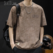 MR.25重磅短袖t恤男夏季新款寬松大碼男裝時(shí)尚潮流純棉圓領(lǐng)百搭上衣男 66咖啡色 4XL