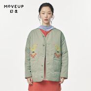 幻走（MOVEUP）2024秋季新款.FUN系列V領(lǐng)趣味繡花兩面穿短款棉外套 空綠灰 L