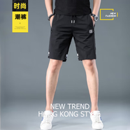 奧圣特（AOSHENGTE）高端歐貨休閑短褲男外穿夏季2025新款夏款透氣速干冰絲男士中褲子 23632#黑色 34 【腰圍2尺7】