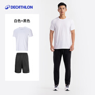 迪卡儂（DECATHLON）運(yùn)動(dòng)短褲男籃球褲跑步健身夏季休閑薄五分褲寬松速干TARMAK 男式健身圓領(lǐng)透氣 T 恤 白色+黑色 L