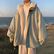 魄克麂皮絨棉服男冬季美式復(fù)古潮牌機(jī)車(chē)服棉衣加絨加厚保暖羊羔毛外套 A410-WT5214綠色 M 105-120斤