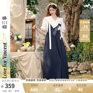 兩三事闊腿背帶褲女梵高文藝2025夏季新款寬松慵懶休閑褲馭馬漫游 深藍色 M